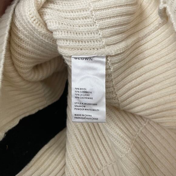 BLDWN Cardigan Women Small Cream Black Sparrow Cashmere Wool Ribbed Knit Sweater - Picture 11 of 12